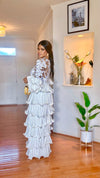 Gold /White Appliqué RhinestonesRuffle Maxi Dress ✨