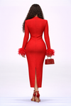 Royal Feather Jewel Bandage Midi Dress(Red)