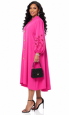 Lace Sleeve Grace Midi Dress(Pink)