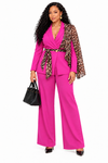 THE WILD ELEGANCE LEOPARD PANT SUIT SET(PINK)