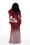 COUTURE SEQUINS PEPLUM FLOOR LENGTH MAXI DRESS(BURGUNDY)