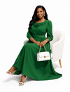 Regal Flow Belted Maxi Dress(GREEN)