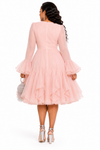Grace Button-Front Ruffle Dress(pink)