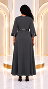 Savannah Grace Animal-Print Trim Maxi Dress(charcoal)
