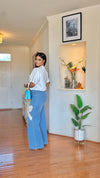 2 PIECE Pearl Bow Rhinestone Denim Set(white/blue)