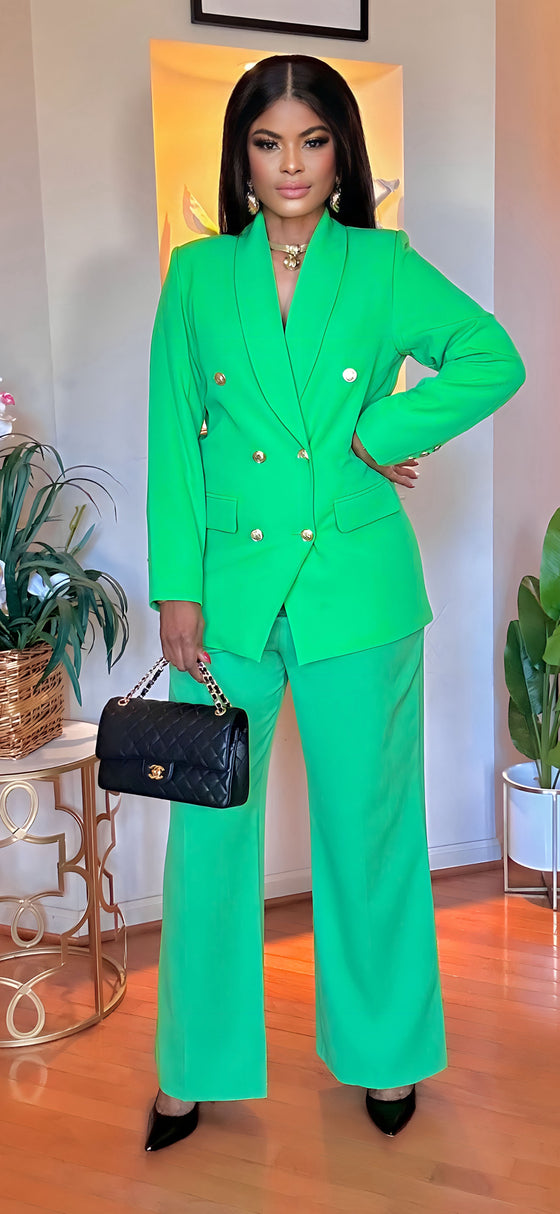 CLASSIC DOUBLE BREASTED BLAZER SUIT SET(LIME GREEN)