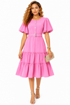Pink Blossom Tiered Midi Dress