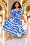 THE BLOOM STRIPE CORSET MIDI DRESS(Blue)