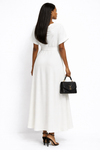 Luxe Draped Belted Maxi Dress(white)