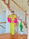 Lime & Fuchsia Rhinestone Couture Puff Sleeve Skirt Set