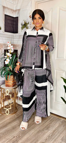  HIGHLOW BUTTON-DOWN TOP/PALAZZO PANT SET(PREORDER)