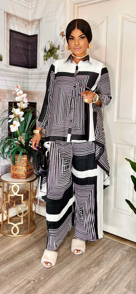 HIGHLOW BUTTON-DOWN TOP/PALAZZO PANT SET(PREORDER)