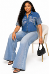 Crystal Glow Denim Palazzo Set