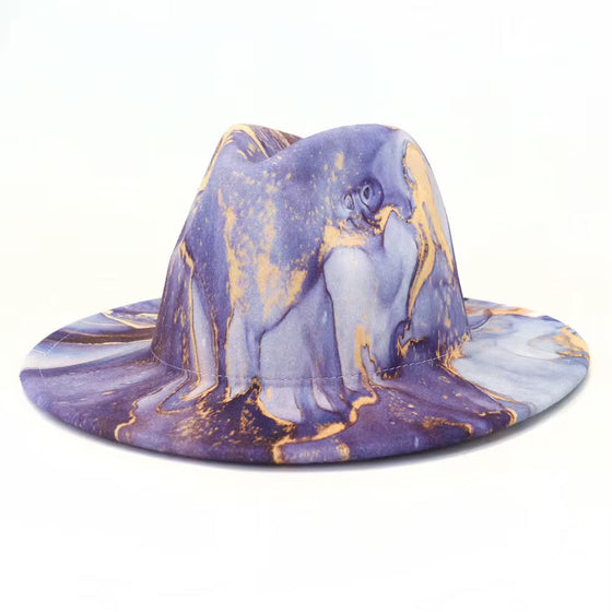 Marble Swirl Wool Fedora Hat(Purple)