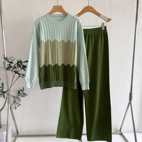 Luxe Chevron Knit 2-Piece Set – Olive Green