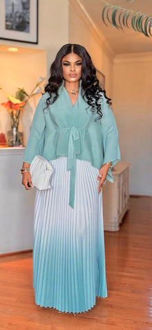  OMBRÉ 2PCS PLEATED SKIRT SET(MINT GREEN)