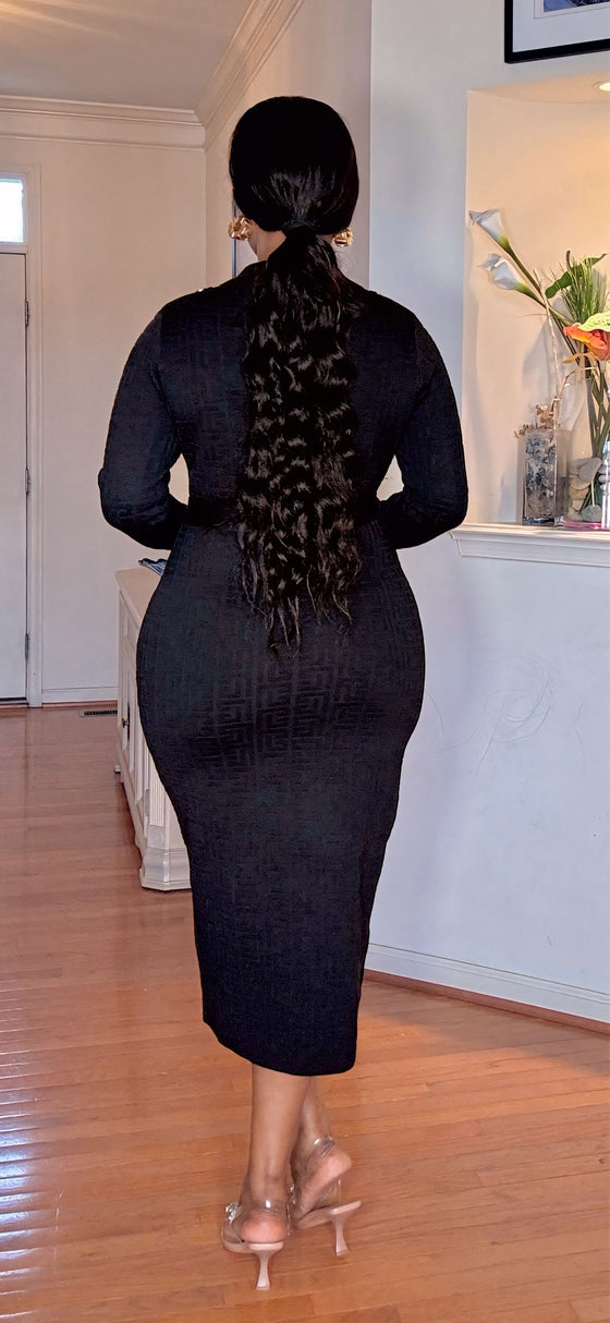 Royal Button Knit Belted Dress(Black)