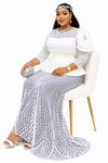 Crystal Mesh Illusion Peplum Maxi Dress(Silver)