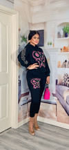 Work Mode Sequin Hoodie Jogger Set – Black & Pink