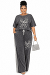 Midnight Bow Luxe Prints Lounge Pant Set(Gray)