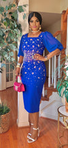 Short sleeve rhinestone maxi dress(Royal blue )