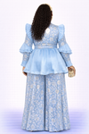 Sky Blue Luxury Lace Peplum Pant Set