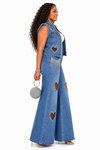 Heart Glam Stretch Denim Set(Medium blue)