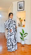 Monochrome Bow-Neck Bishop Sleeve Maxi Dress 🖤🤍