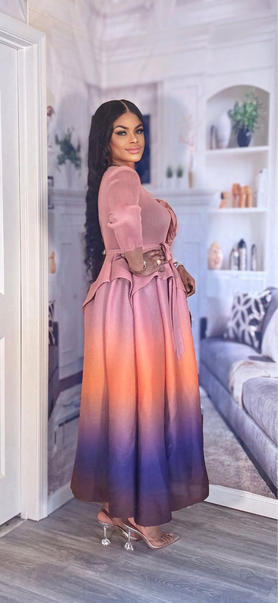 OMBRÉ  MIYAKI BELTED  DRESS(PINK)
