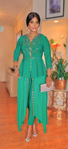 3 piece top/pant/belt pant set(GREEN)