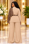 THE WILD ELEGANCE LEOPARD PANT SUIT SET(TAN)