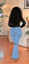 2PCS Rhinestone Top-Denim pant set(BLACK/GRAY)