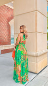 🌿 Green Beaded Halter Maxi Dress
