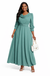 Regal Flow Belted Maxi Dress(muted Teal )