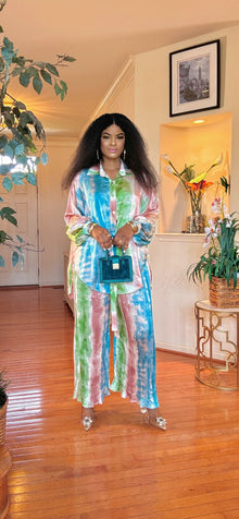  Green Front button-belt top/palazzo pant(PREORDER)