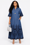 Royal Lace Denim Maxi Dress