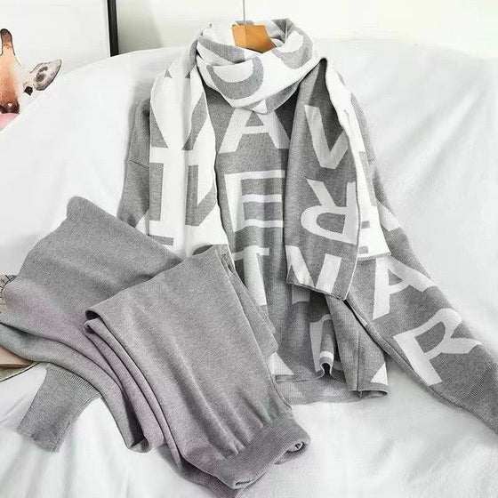 Luxury Lettered Knit 3- Piece Set – Gray Edition