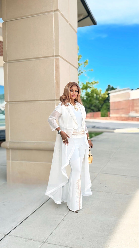 Royalty white Rhinestone 3-Piece jacket Set ✨