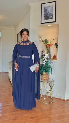  Navy Majesty Cape Maxi dress