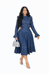 Structured Ruffle Denim Midi Dress