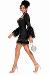 Luxe Crystal Feather Mini Dress(Black)