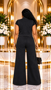 Golden Blossom Rhinestone Denim Set – Black