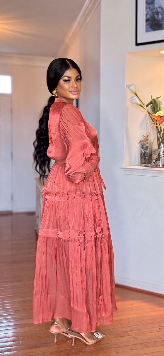 Rosewood Tiered Ruffle Maxi Dress(Burnt orange)