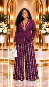 THE HERITAGE PRINT WIDE-LEG PANT SUIT SET(PLUM)