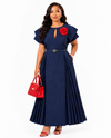 Charm Belted Midi Dress(Navy)