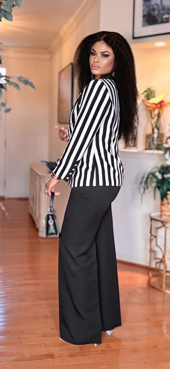 BLACK-WHITE STRIPE BLAZER SUIT SET