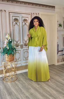  2 piece Ombré Miyaki / pleated skirt set.(white/Lemon)