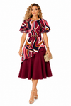 Burgundy Swirl Elegance midi Dress