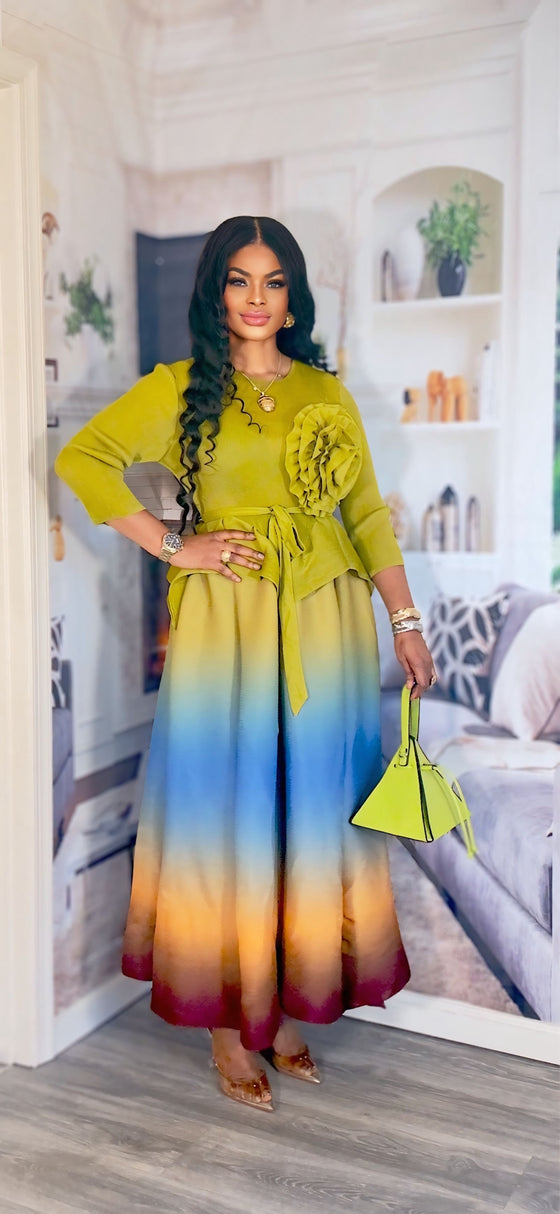 OMBRÉ  MIYAKI BELTED  DRESS(LEMON)