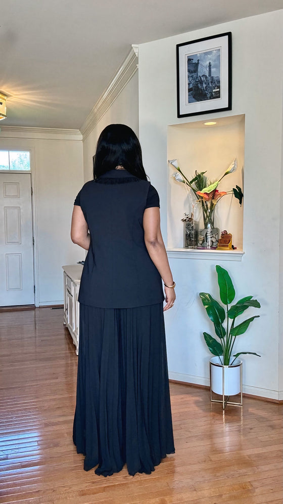2 PIECE POWER PLEATS LUXE PALAZZO PANT SET(BLACK)